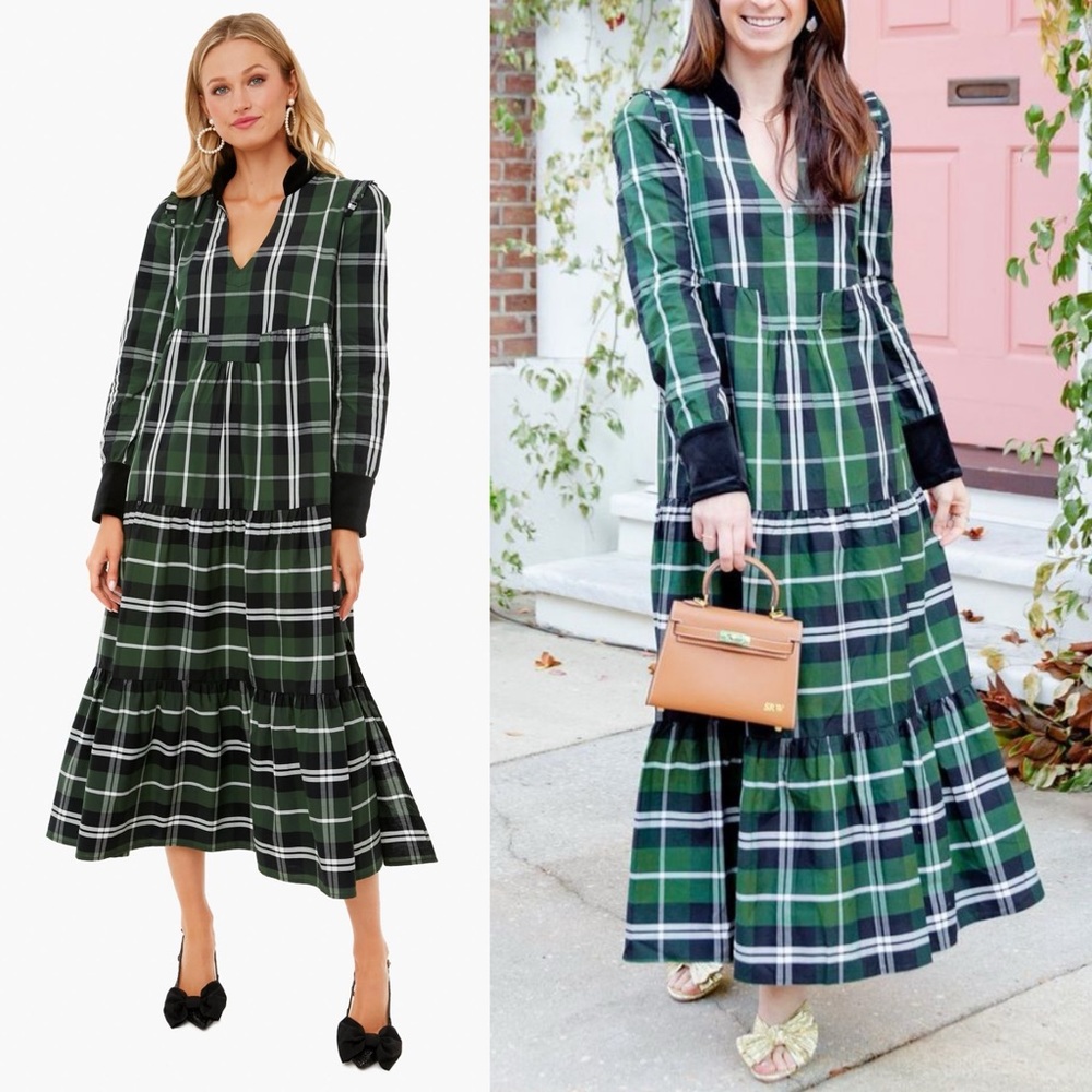 Elegant Green Plaid Dress